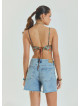Lace Up Open Back Adjustable Brown Crop Blouse 4653